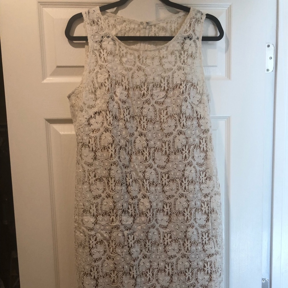 Gorgeous sleeveless lace dress with nude lining.